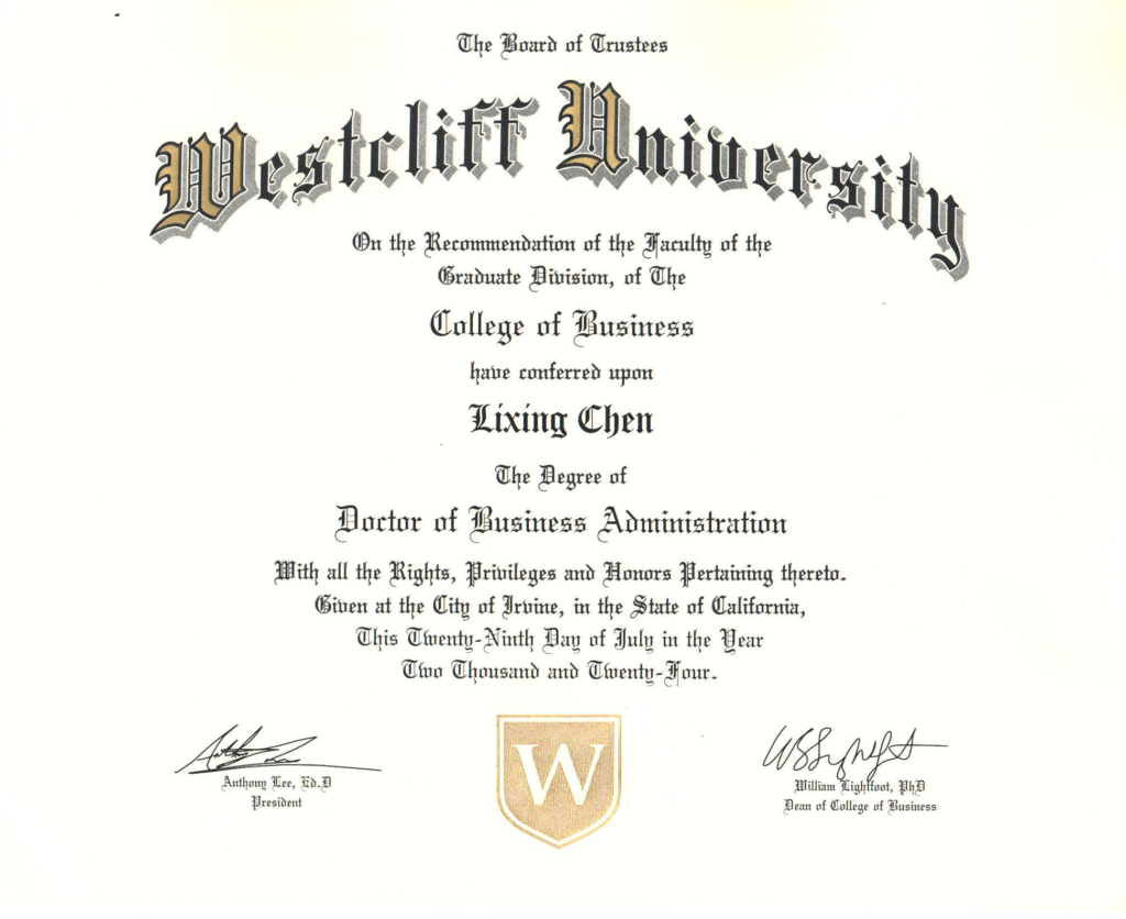Doctor of Business Administration (DBA), Westcliff University