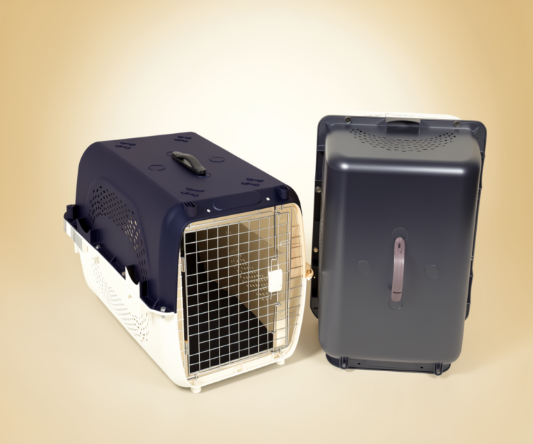 IATA-compliant rigid plastic pet airline crates, front and side view for wholesale distributors