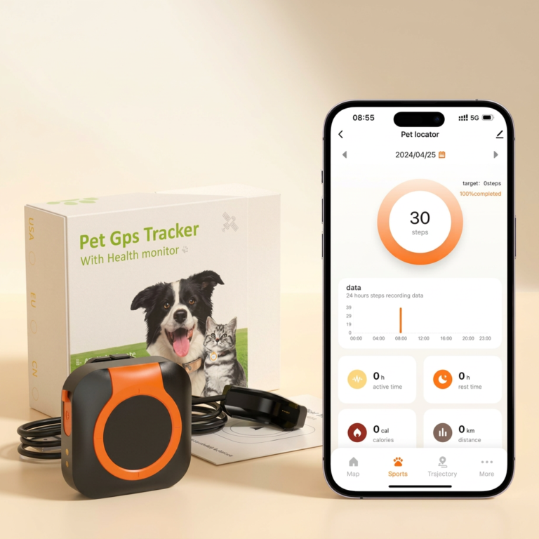 Starvey Global ultra-mini 27.5g 4G pet GPS tracker with original packaging box, Tuya APP pet activity health data monitoring display