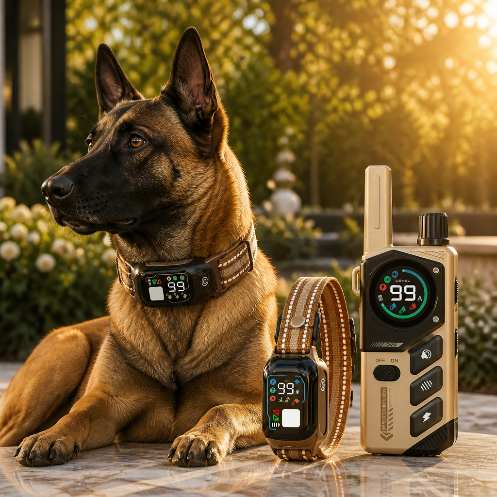 Starvey Global SG-TR-PD511-TIO 2-in-1 humane remote dog training collar with Belgian Malinois working dog, outdoor professional training scene