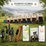 Starvey Global full humane pet product lineup including IATA compliant airline crates, GPS pet tracker collars and dog training collars, B2B wholesale pet travel and safety solutions